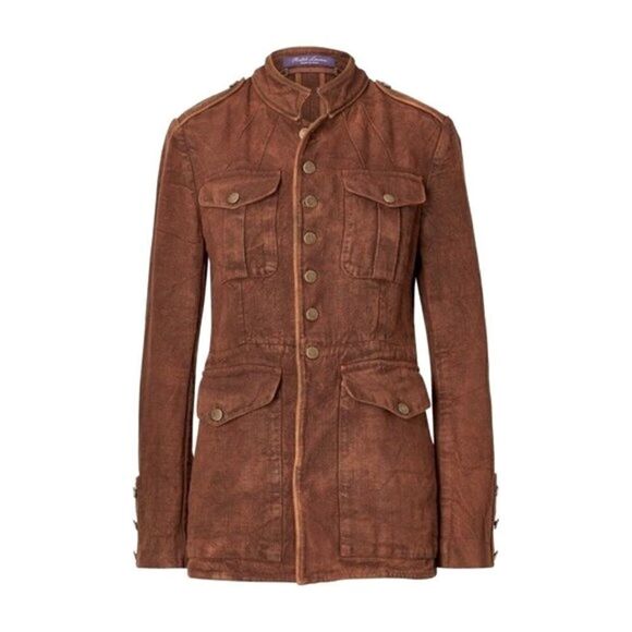 Ralph Lauren Collection Italian Linen Winslow Antique Brown Field Jacket - Picture 1 of 16